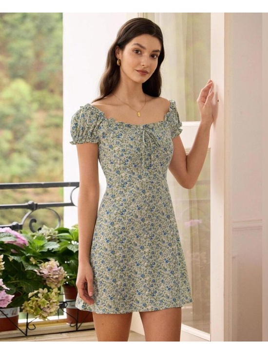 RIHOAS Dresses & Skirts - RIHOAS Floral Puff-Sleeve Mini Dress